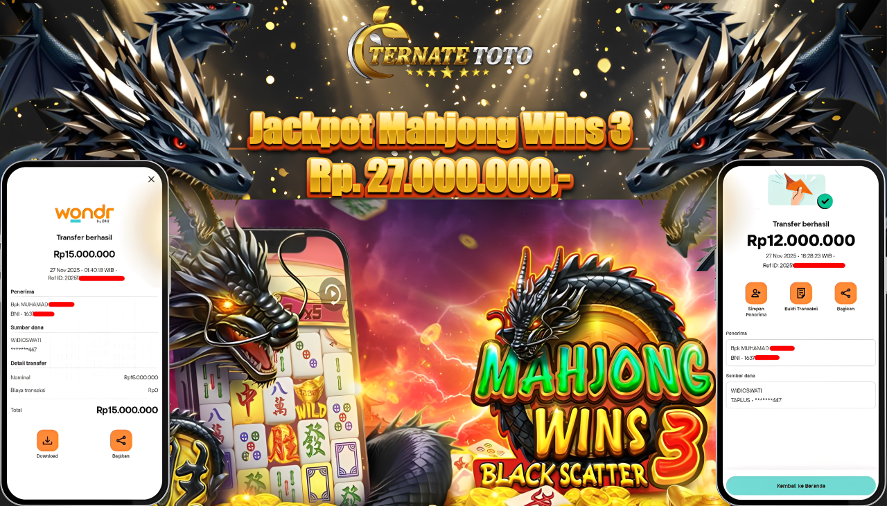 TERNATETOTO - JACKPOT MAHJONG WINS 3  Rp. 27,000,000,-